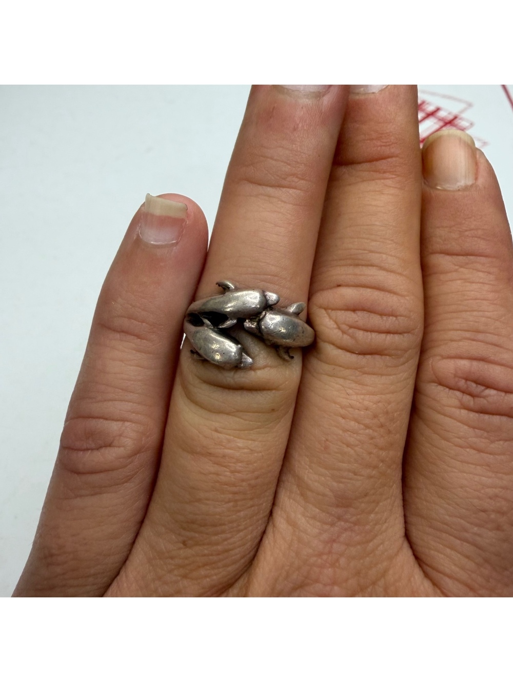 Dolphin trio sterling silver ring size 6 vintage